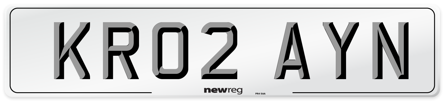 KR02 AYN Number Plate from New Reg
